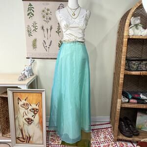 Vintage 90s Y2k Blue Green Formal Maxi Skirt Mermaid Ethereal Fairy Princess XS